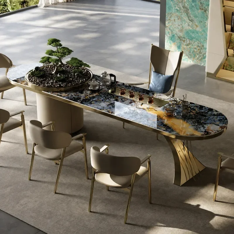 Italian Style Light Luxury Large Tea Table High End Villa Kung Fu Tea Table for Office Meeting Room and Home Use