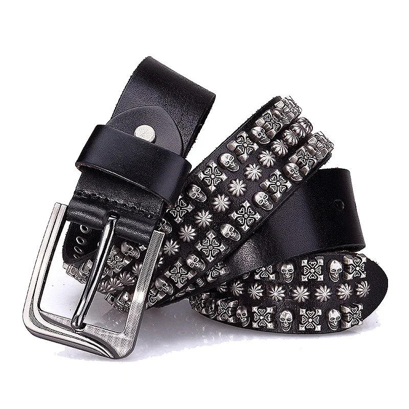 3.8cm geometric pattern men's rivet belt punk rock men's belt first layer cowhide trendy decorative jeans belt