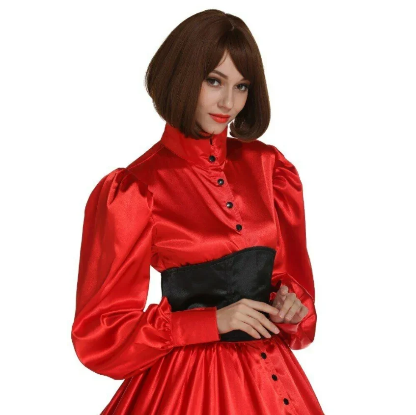 Full bride's voice! Adult Multi-Color Custom Cosplay Gothic Retro Red Maid Satin Dress Sexy