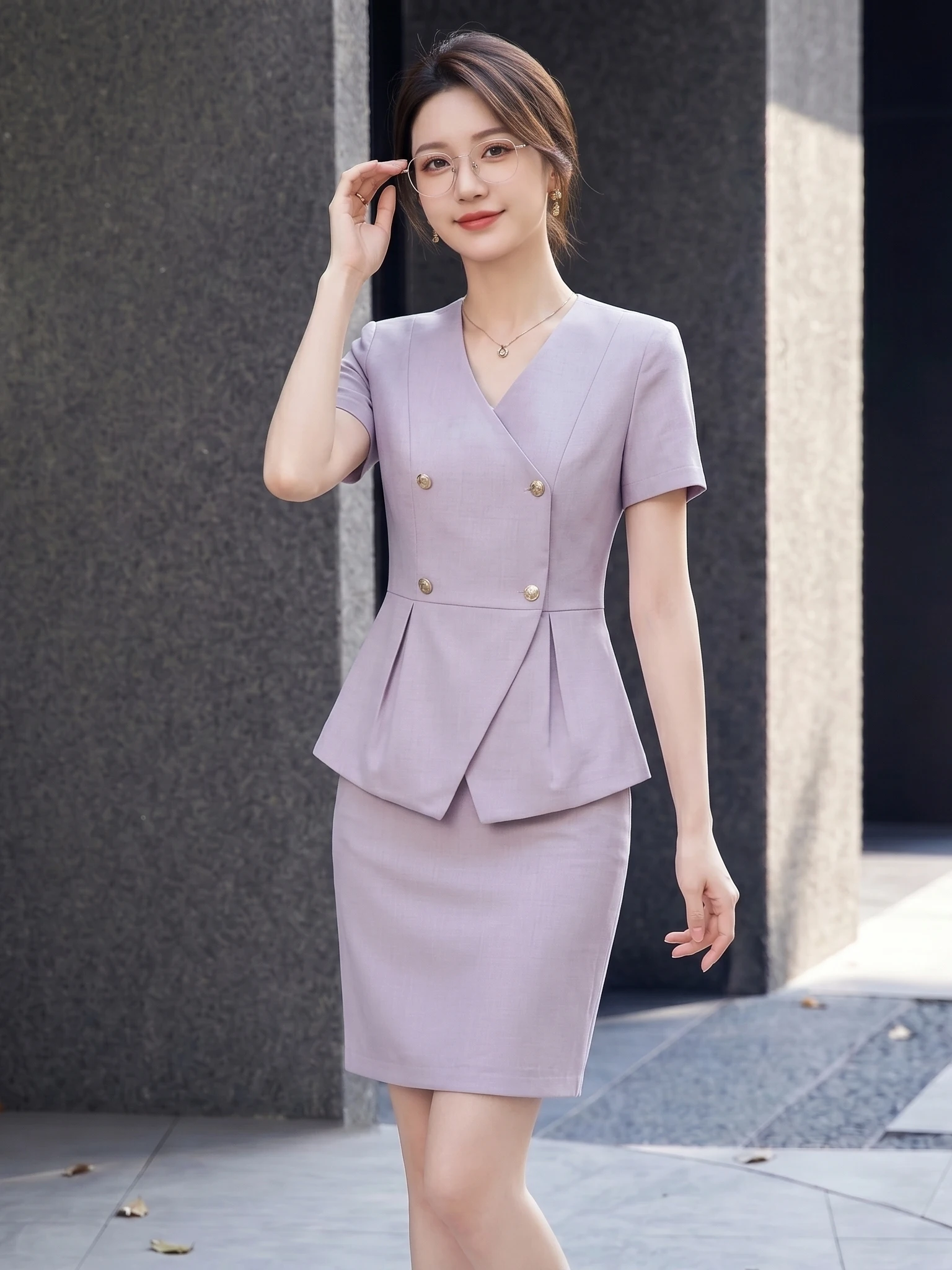 

Light Purple Short Sleeve Suit Set Women's Summer 2026 New High End Jewelry Store Hotel Front Desk Work Uniform Elegant Busin...