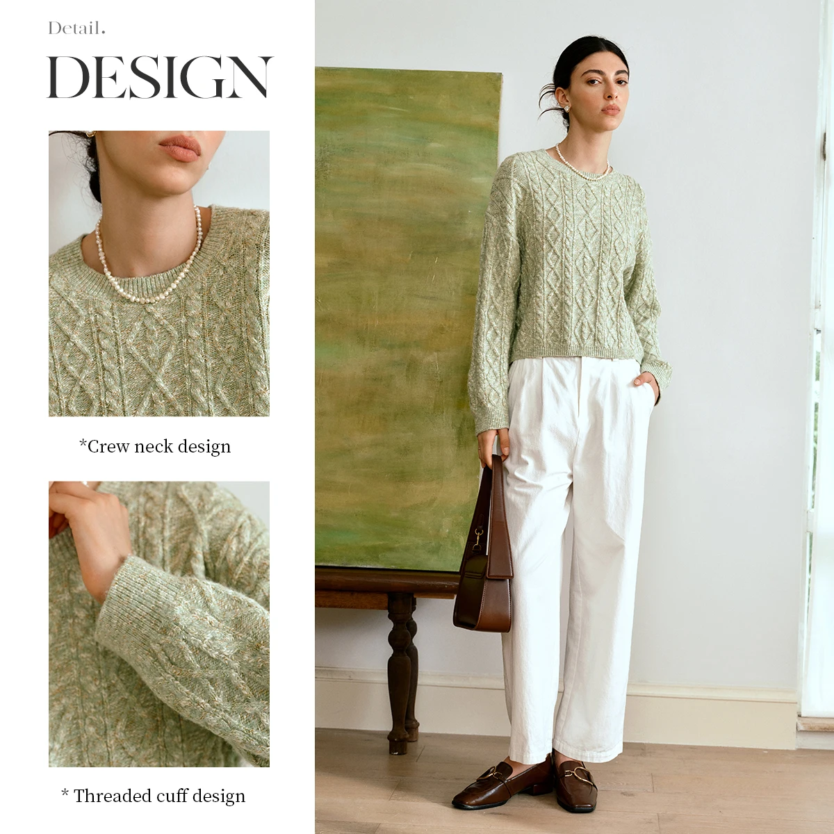 OLrain French O-Neck Knitted Sweater Pullover For Women's 2025 Autumn New Retro Style Long Sleeve Top O57QM000591