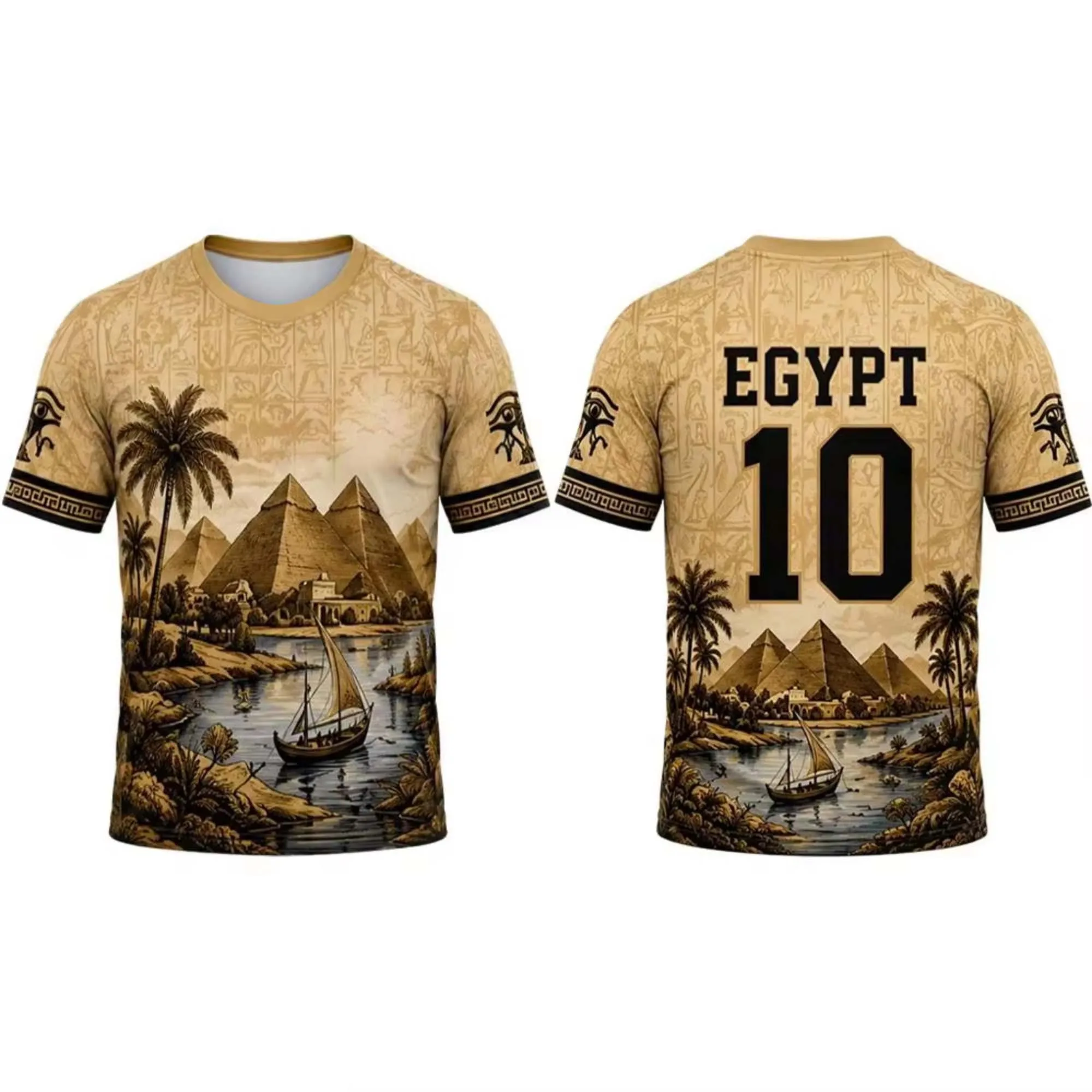 Herren Retro Ägyptische Pyramiden-Druck Fußballtrikot Schnelltrocknend Kurzarm Atmungsaktiv Outdoor National Fan Sport Lauf-Training
