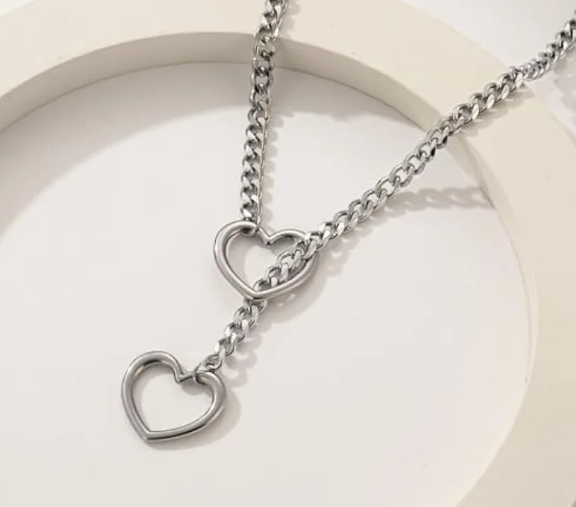 Stainless Steel Handmade Heart-shaped Ring Sliding Chain Necklace Pendant for Women Jewelry 4mm 18-28inch Silver