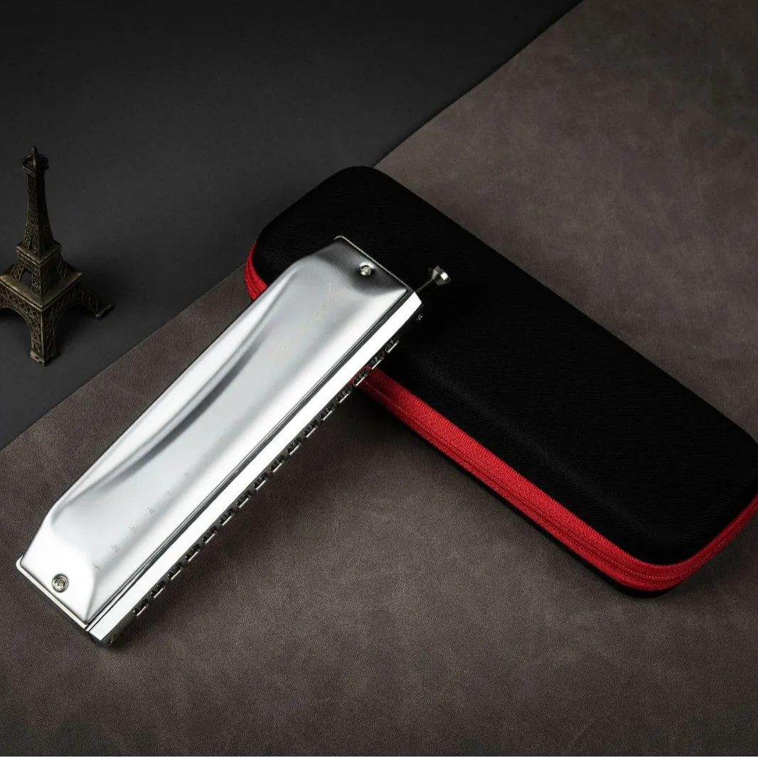 16-hole Chromatic Chrome Plated Silver Plastic Semi-Note Harmonica