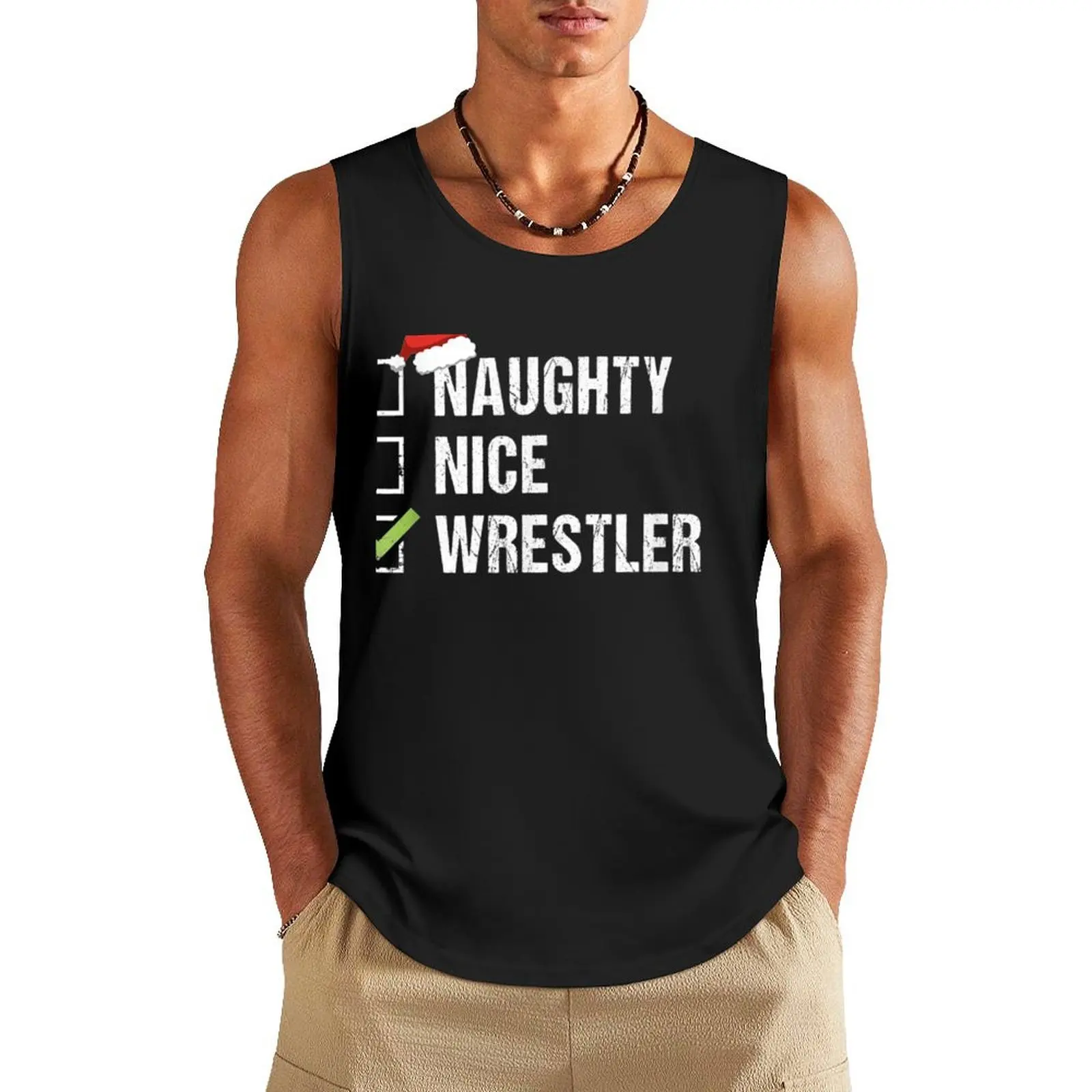 Naughty-Nice-Wrestler-Shirt-Wrestling-Santa-Christmas-Gift Tank Top singlets for men Men's summer clothes 2024