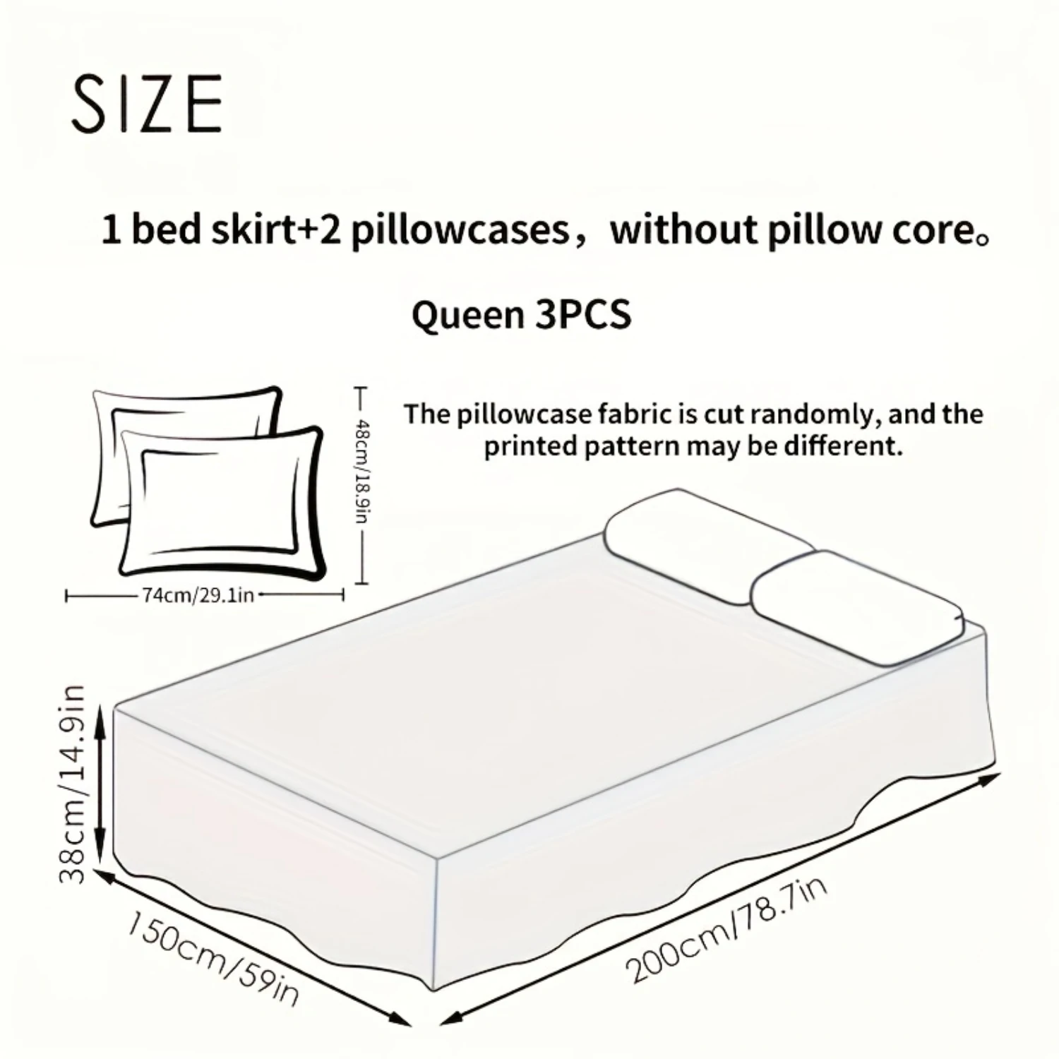 

3pcs Flower Printed Macrame Bed Skirt Set - Non-Slip, Skin-Friendly, and Machine Washable - Includes 1 Bed Skirt and 2 Pillowcas