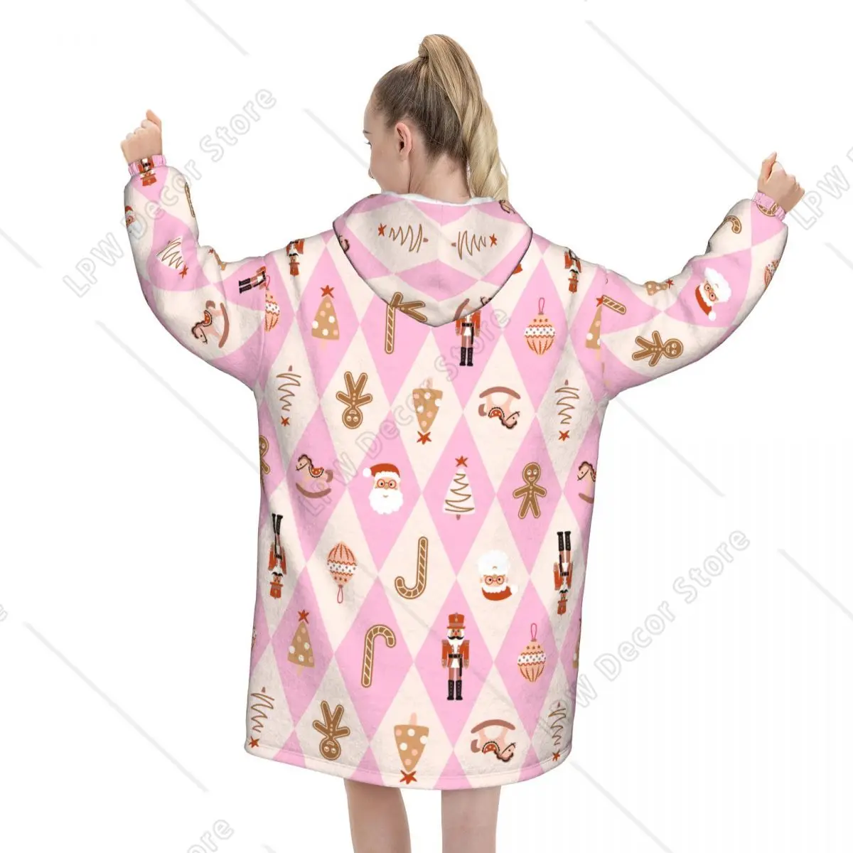 عيد الميلاد الزنجبيل سانتا كسارة البندق اللعب بطانية هوديي المتضخم يمكن ارتداؤها هدايا عيد الميلاد البلوز بطانية هدايا دافئة للنساء فتاة