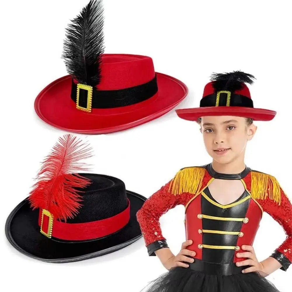 New Vintage Children's Feather Top Hat with Feathers Jazz Cap Magician Top Hat Black Performance Prop Hat Stage Performance - view 3