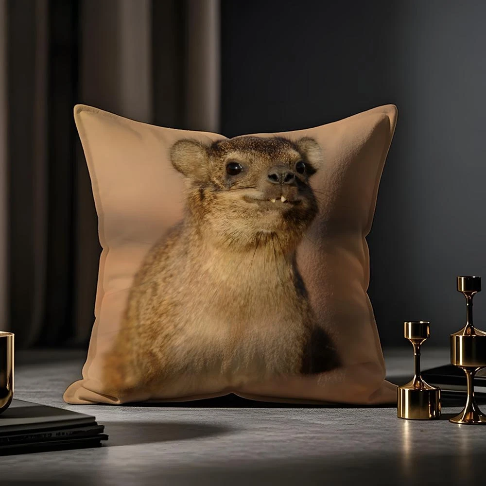 

Anime Cute Rock Hyrax Animal Pillow Case Anti-dustmite Pillowcase Invisible Zipper Silky Short Plush Sofa Cushion Cover
