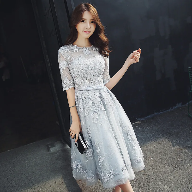 

Новое женское вечернее платье 2026 года: серое, с круглым вырезом, вышивкой, модное, стройнящее, для вечеринок и повседневной носки
