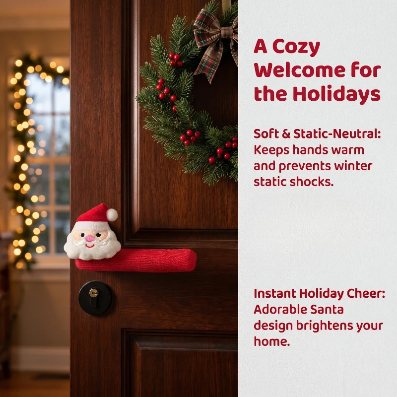 2pcs Santa Claus door handle protective cover Christmas door handle decorative cover Home holiday decoration pendant