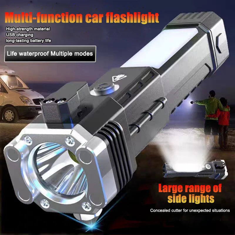 

Super Bright LED Flashlight with Safety Hammer and Strong Magnets Side Light Torch Light Portable Lantern for Adventure Camping