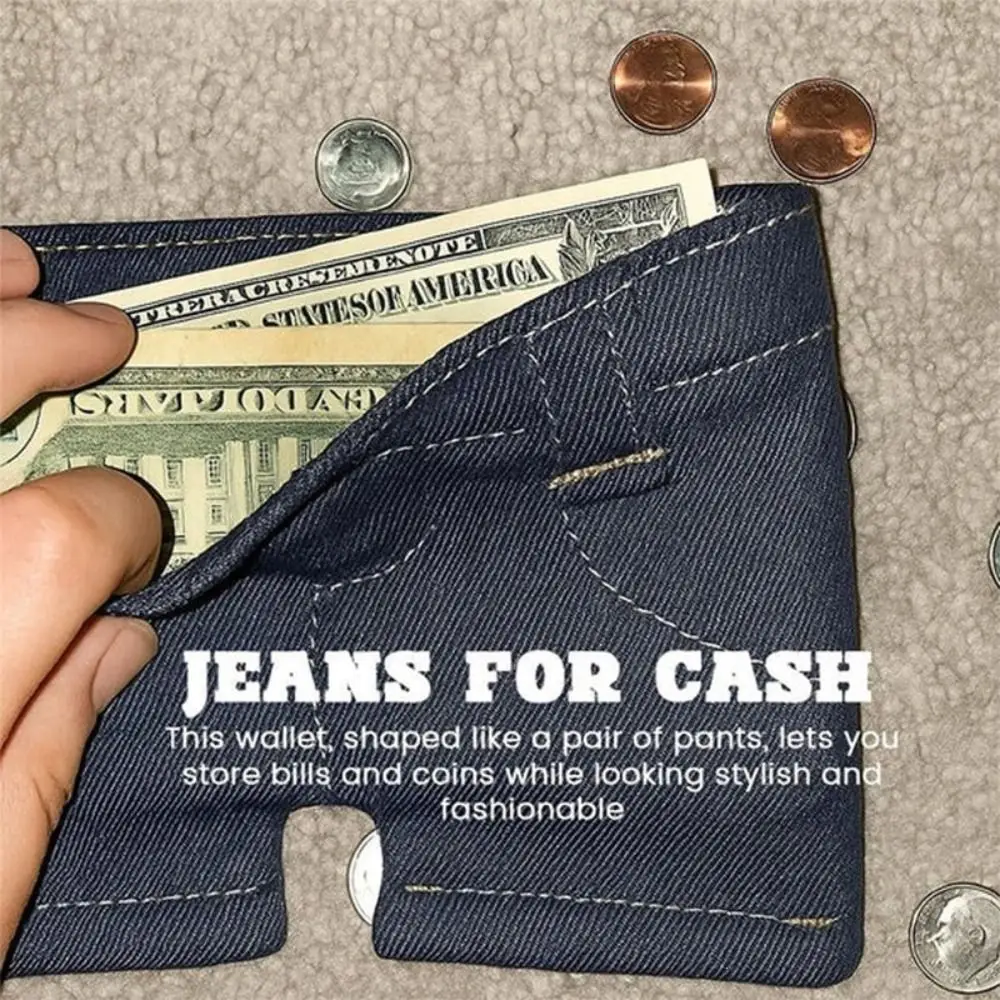 Gifts Foldable Denim Shorts Wallet Snap Button Denim Jeans Shaped Wallet Compact Mini Coin Purse Cash Storage