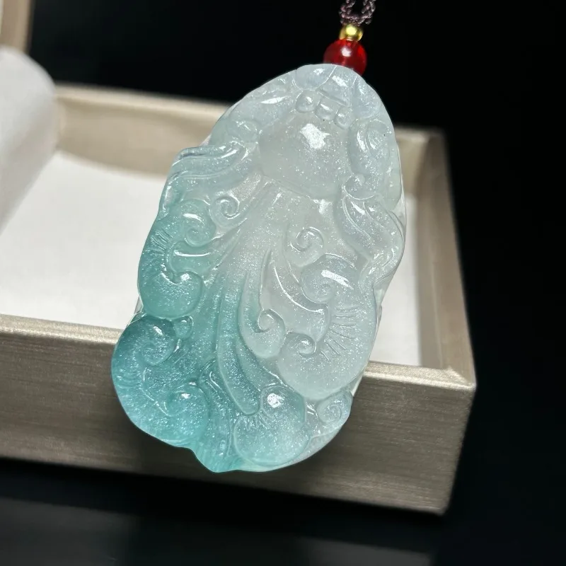 

New Natural High Ice Light Blue Pixiu Pendant, Fresh and Fashionable Versatile Jade Pendant