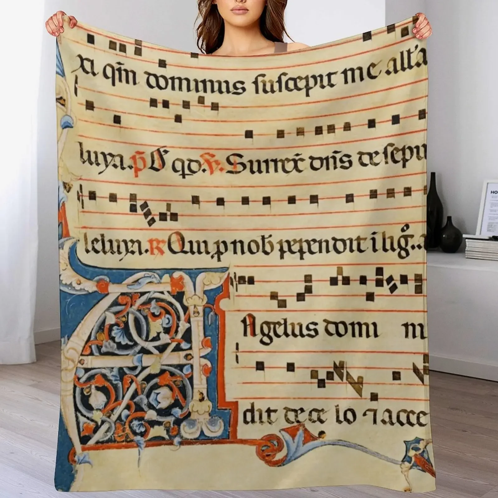 

Antiphonary - Medieval Musical Manuscript Throw Blanket Plaid Luxury Flannels bed plaid Blankets