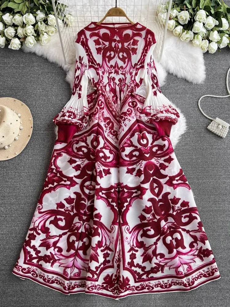 

Женское платье с круглым вырезом, сине-белое повседневное свободное ТРАПЕЦИЕВИДНОЕ ПЛАТЬЕ миаке с винтажным принтом, модель 9412 года