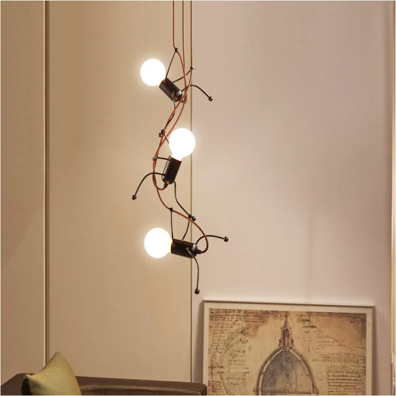 Modern Creative Art Climber Small Iron Man Chandelier 3/6 Head Aisle Corridor Children\'s Room Dining  Bedroom Led