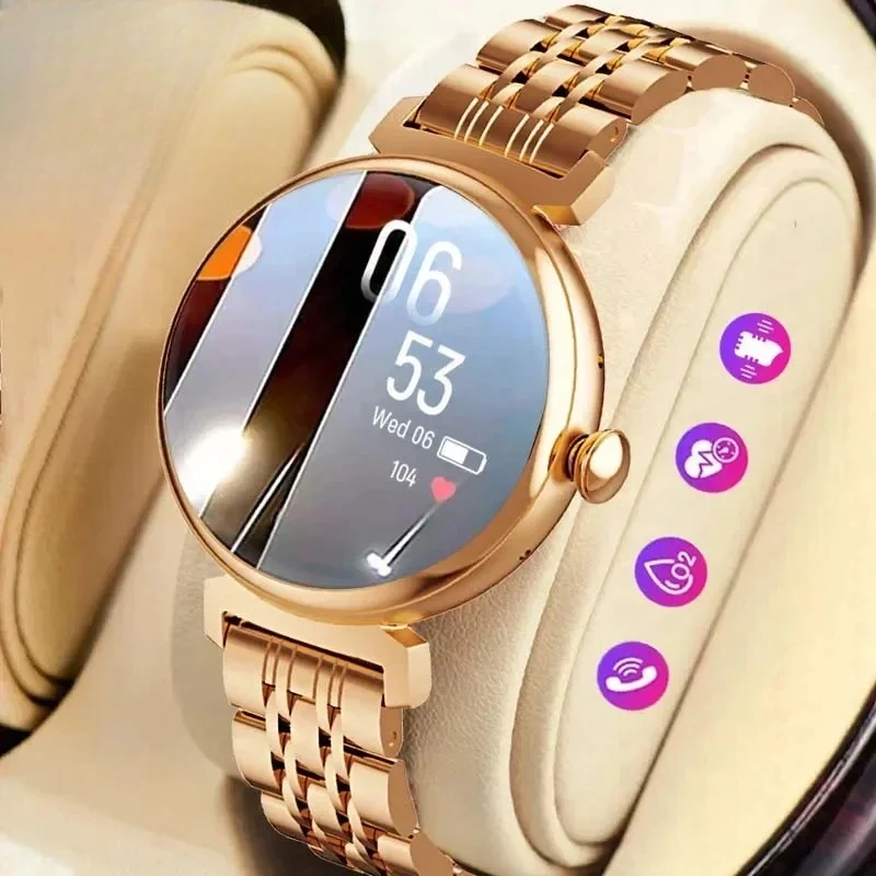 Новинка 2026, умные часы с AMOLED-экраном, модные женские умные часы с экраном, всегда отображаются, Bluetooth-вызовы, умные часы, металлический корпус, маленький