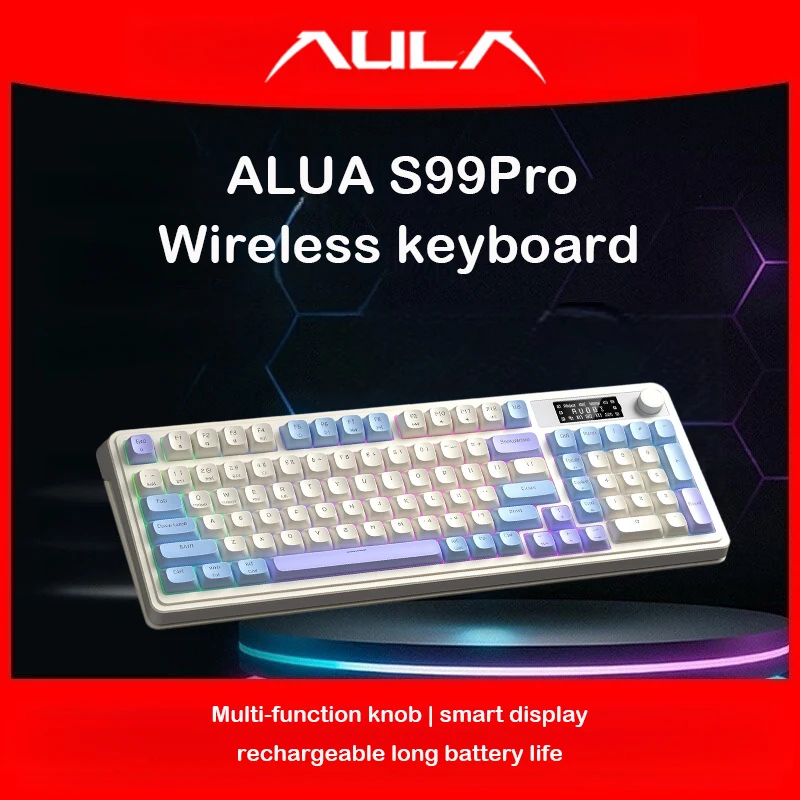 AULA S99Pro Wireless Gaming Keyboard with 1.14" TFT Smart Screen RGB Membrane 99 Keys Media Knob for PC Windows Gamers