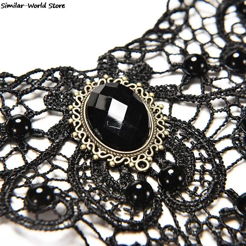 1PCNew Hot Women Black Lace& Beads Choker Victorian Steampunk Style Gothic Collar Necklace Nice Gift For Women