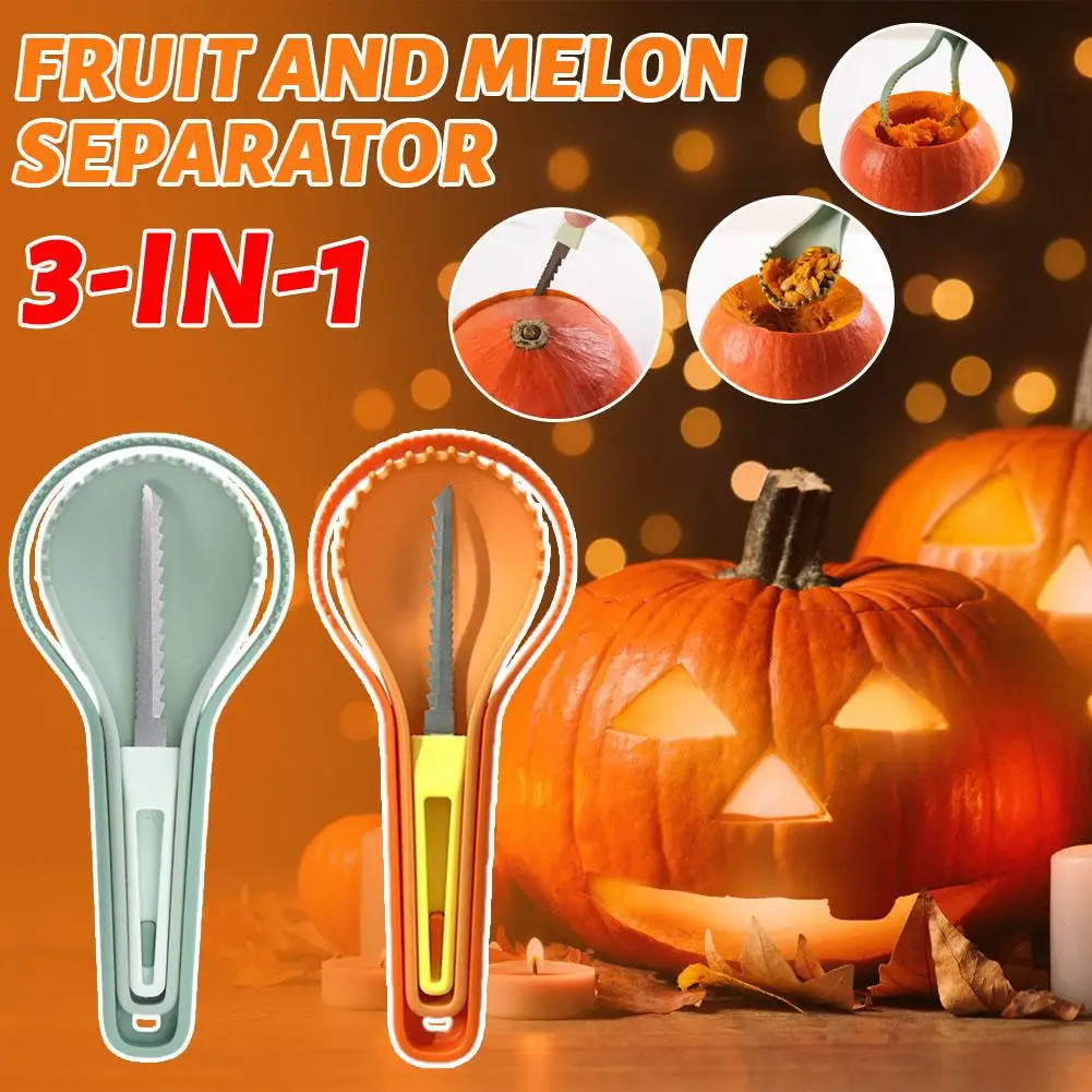 3-in-1 Melon And Fruit Separator Halloween Pumpkin Carving Core-cutter Fruit Kitchen Knife Household Pulp Gadgets Separator N9I5