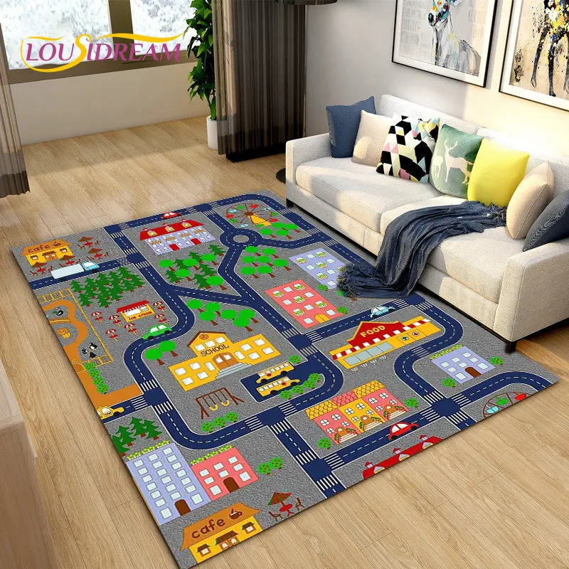 Kids Baby Playmat Highway City Traffic Playroom Area Rug Large,Carpet Rug for Living Room Bedroom ,Bathroom Non-slip Floor Mat