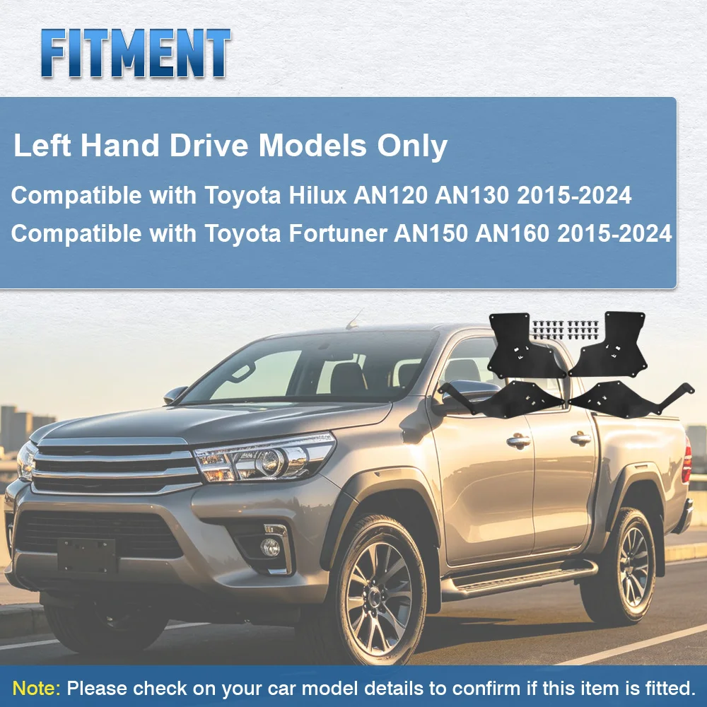 

For Toyota Hilux AN120 AN130 Fortuner AN150 AN160 2015-2024 4Pcs Splash Shield Fender Liner Apron Seal Protector 53885-KK020