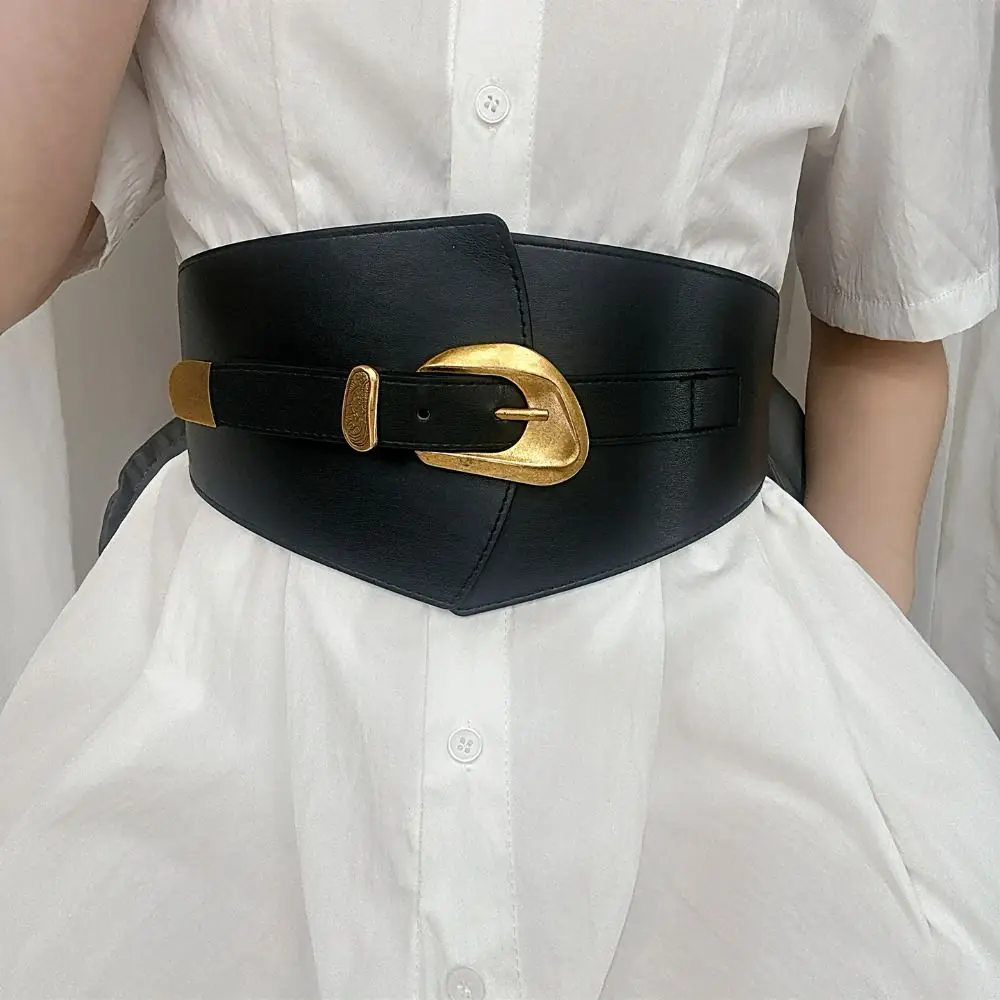 

Fashion Spicy Girl PU Leather Corset Solid Color Slimming Wide Belt Waistband Elastic Western Cowboy Belt Dress