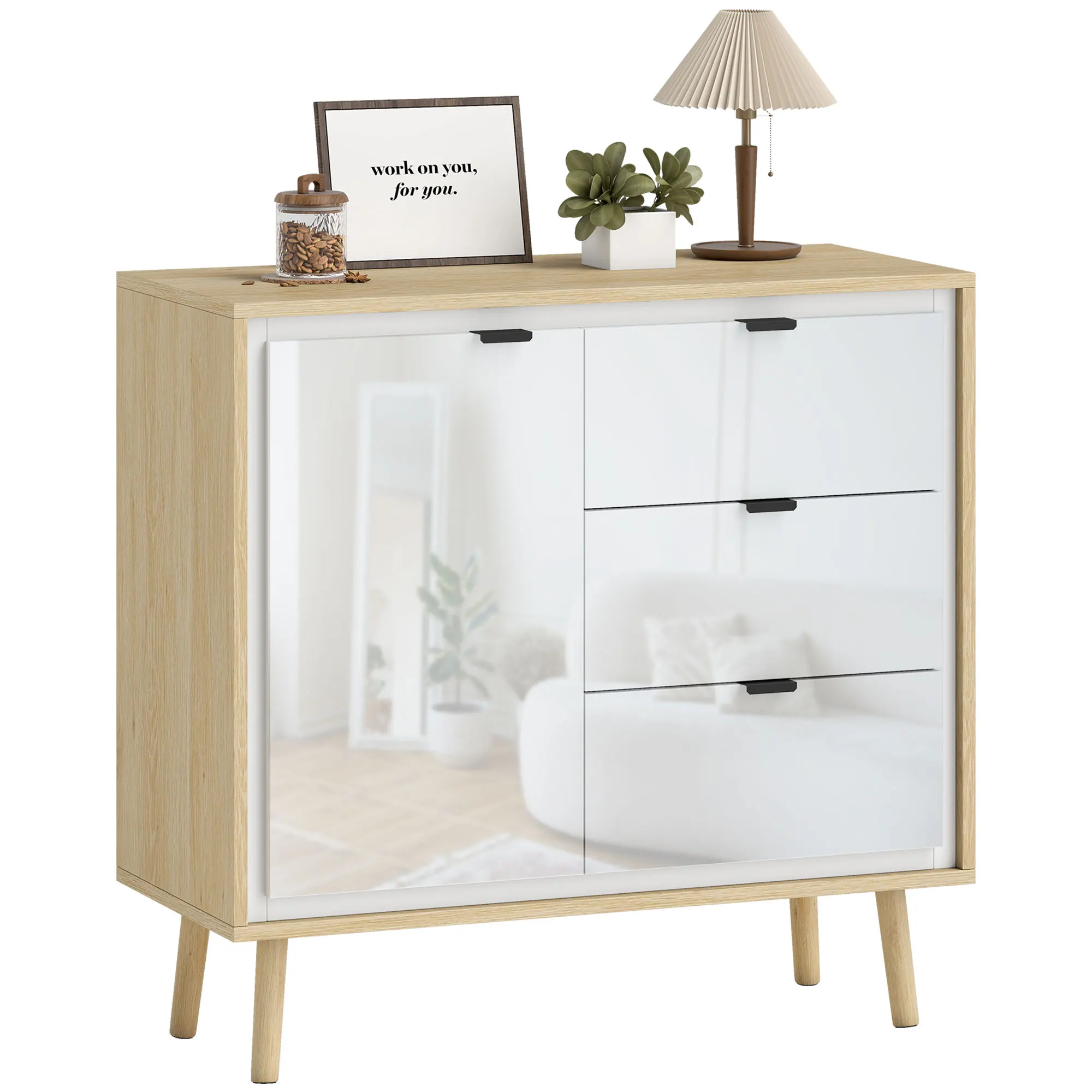 HOMCOM Buffet salon meuble de rangement armoire de cuisine avec placard à 2 portes 3 tiroirs et étagère réglable, style moderne