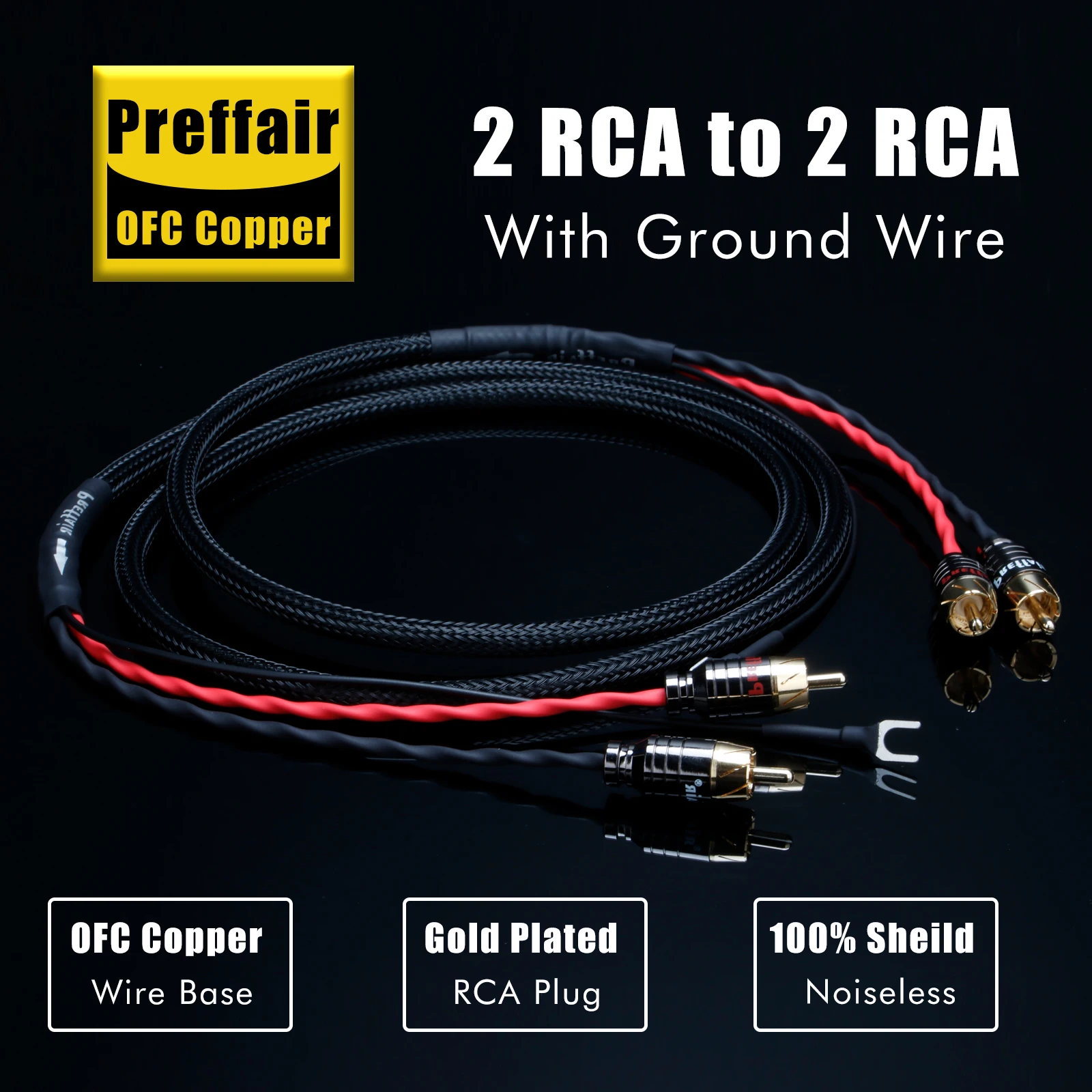 Hifi RCA Phono Kabel mit Erdungskabel Vinyl Plattenspieler Kabel 6N OFC 2RCA auf 2RCA Erdung Spaten Stecker für CD Verstärker