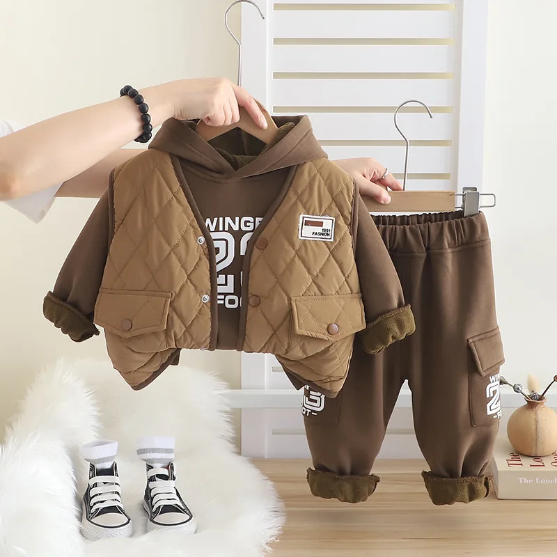الأولاد ملابس سميكة مجموعات الشتاء 2024 الأطفال الدافئة المخملية سترة بلوزات معاطف السراويل 3 قطعة دعوى للطفل رياضية الاطفال وتتسابق #2