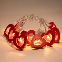 10 LED Wood Love Heart String Fairy lights Red White String Light Indoor Wedding Party Garland Valentine's Day Lamp Decoration