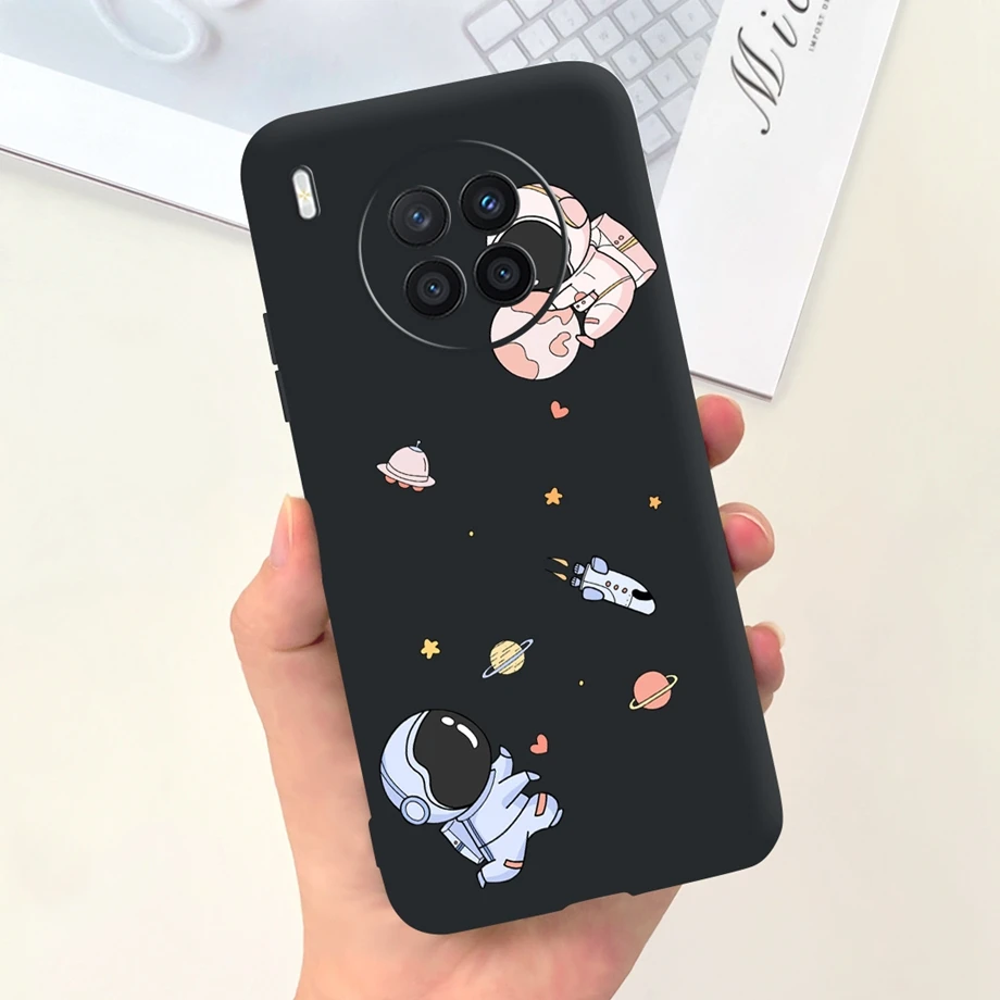 For Huawei Nova 8i 4G Case Liquid Silicone Soft Funda Capa Water Marble Astronaut Phone Mask Funda For Huawei Honor 50 Lite Capa