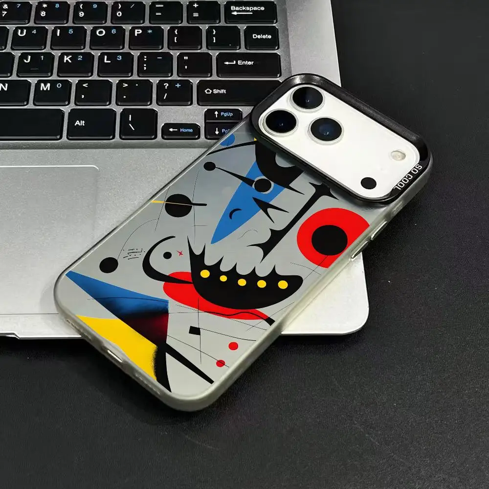 J-Joan M-Miro Art Custodia per telefono per iPhone 17 16 15 14 13 12 11 Pro Max Nero Viola Opaco Laser Metallico Aurora Funda
