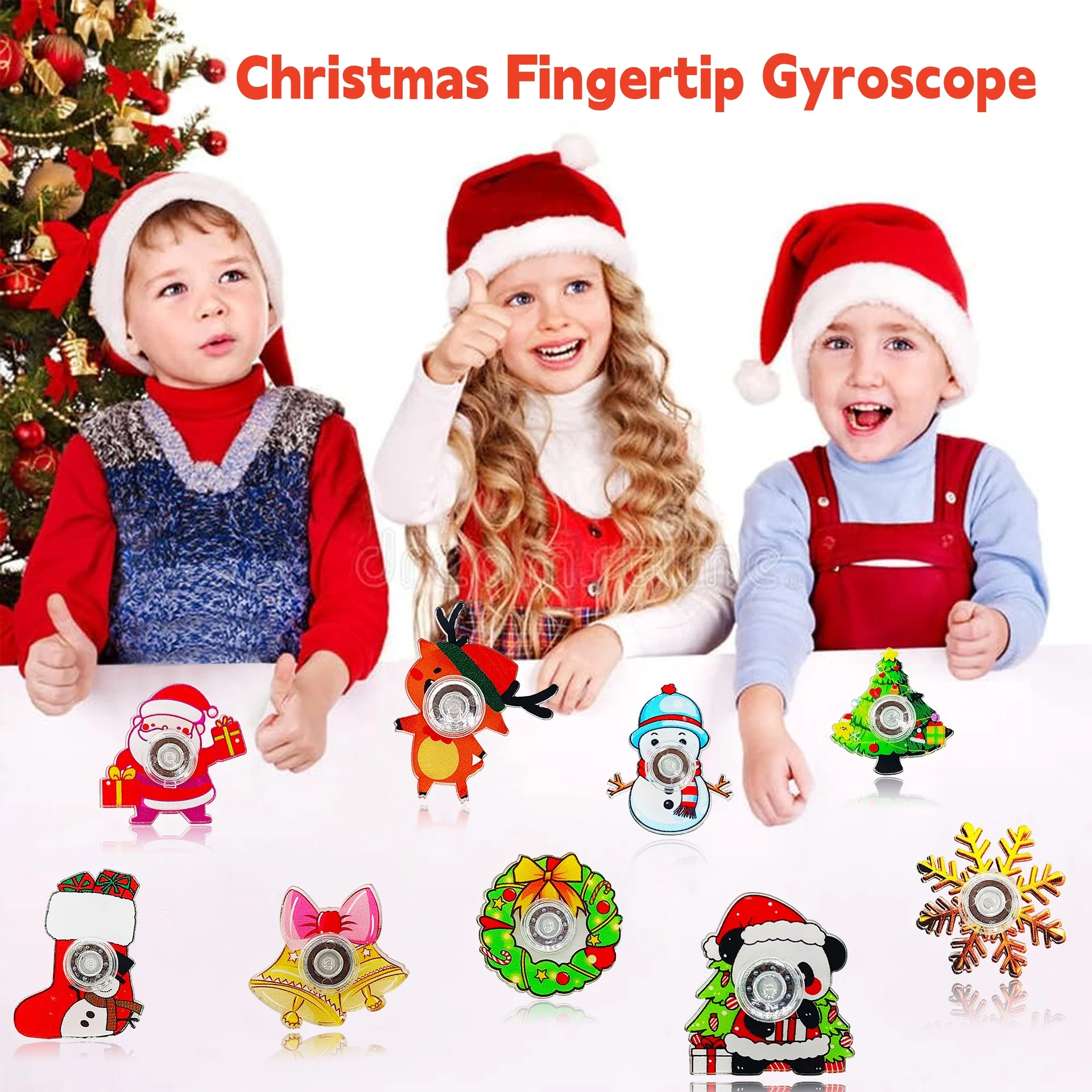 10PCS Christmas Fingertip Gyro Toy Santa Claus Christmas Tree Creative Fidget Spinners Toys Stress Relief Party Favors Xmas Gift