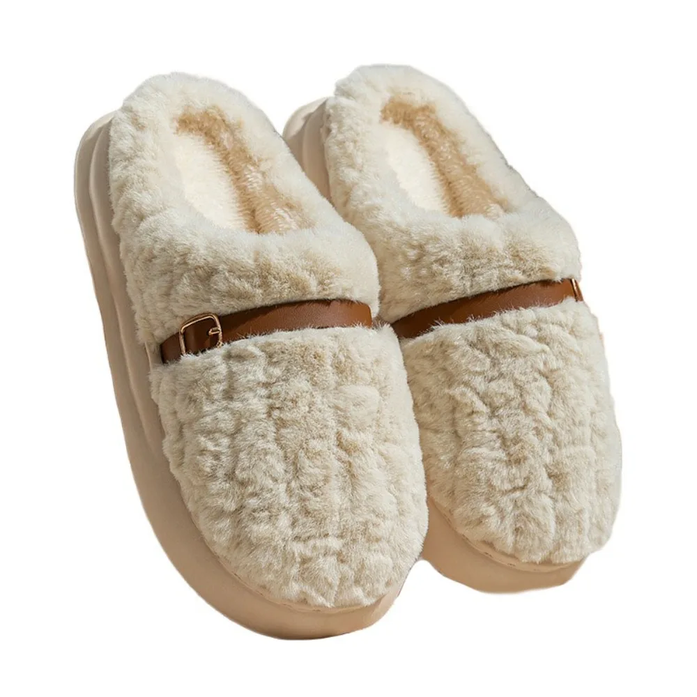 

Cozy Patchwork Warm Slippers Thick Sole Fluffy Winter Indoor Slippers Thicken Homewear Shoes Soft Home Slippers Indoor