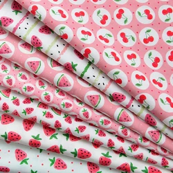 Pink Strawberry Watermelon Fabric Cotton Handmade DIY Clothing Pet INS Pastoral Dress Baby by Half Meter