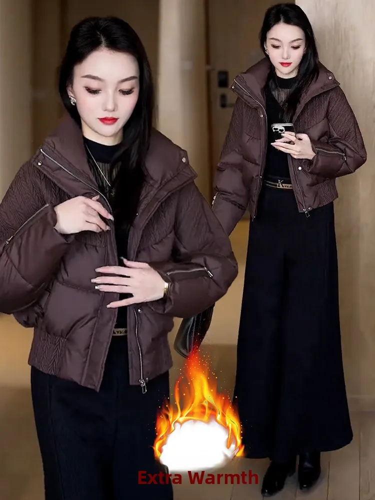 Ele ort down Jaet mujer Thiened Fce Casual Sle Faion Color puro abrigo de invierno versión coreana cierre de cremallera