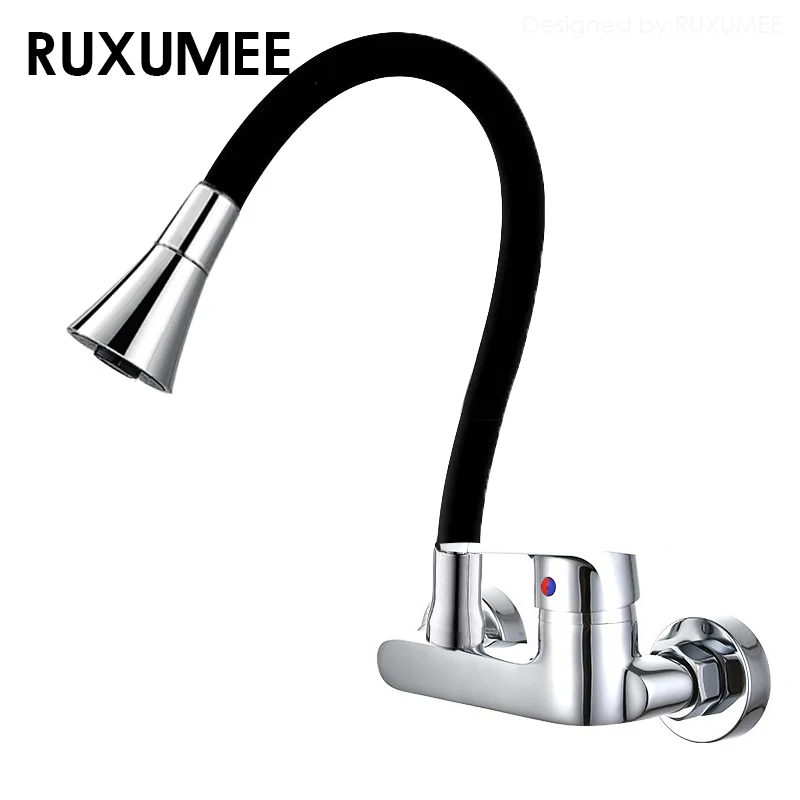 Grifo de cocina Flexible giratorio de pared 360, cromado pulido, 2 modos, grifos para fregadero de agua fría y caliente, negro y plateado