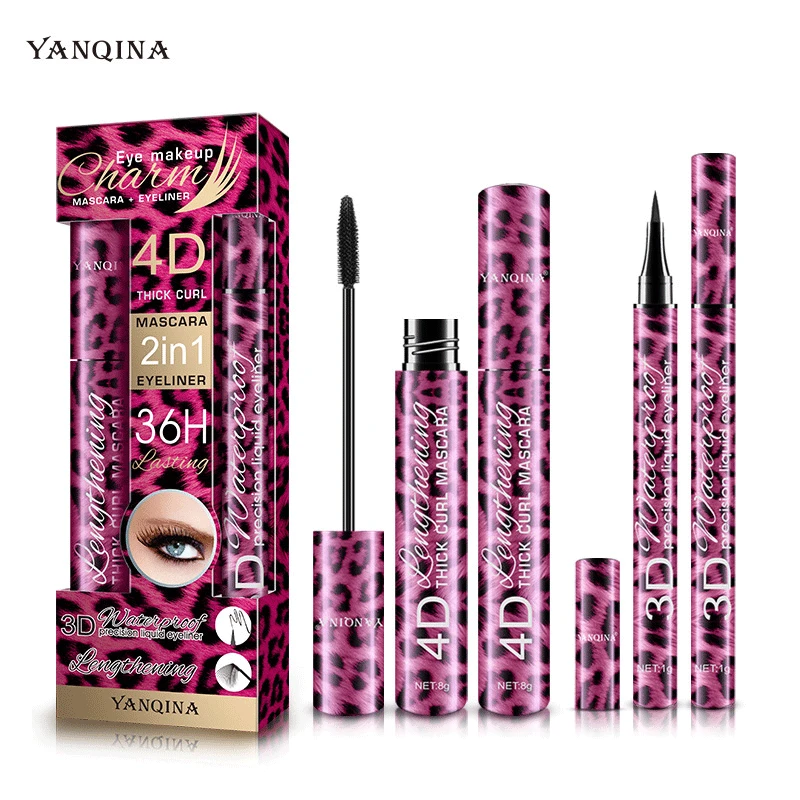 

YANQINA Mascara Eyeliner Set Waterproof Lengthening Thick Curly Mascara 36 Hours Lasting No Fading 4D Eye Makeup Combination