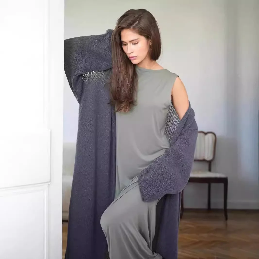 

Весенне-летний новый удлиненный свитер-кардиган, женский вязаный ажурный свитер из мохера, высококачественная накидка-жакет.