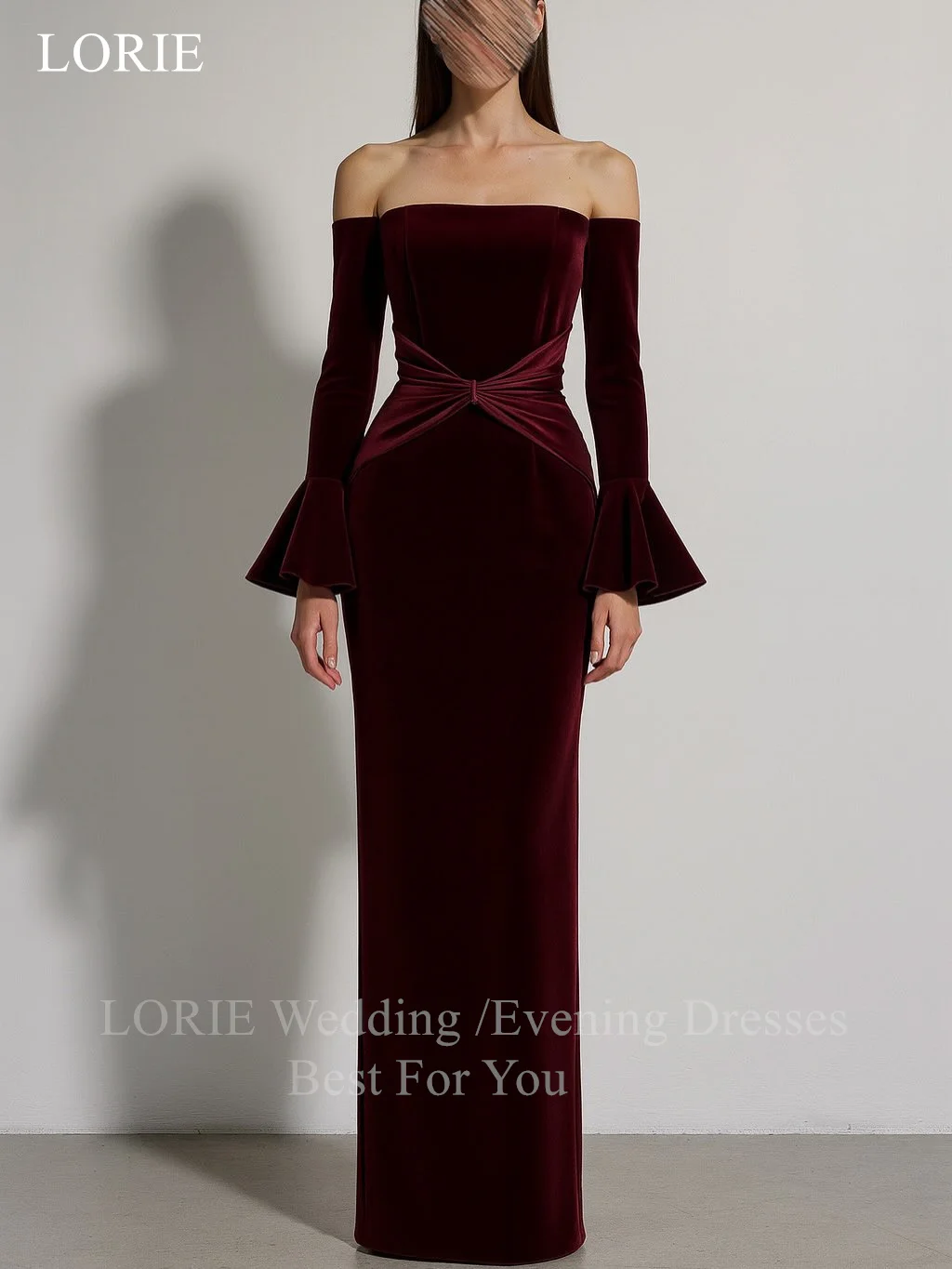 LORIE Elegant Party Dresses Velvet Strapless Pleats Bow Evening Prom Dress Simple Straight Prom Gown Customized