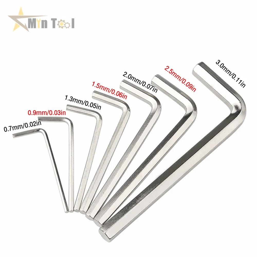 0.7MM-3MM 7Pcs 0.7/0.9/1.3/1.5/2/2.5/3mm Hexagon Allen Key Wrench Tools Hand Repair Tools