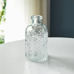 Vintage Embossed Vase Mini Glass Vase Wedding Party Transparent Hydroponics Plant Flower Vase Desktop Ornaments Home Decoration