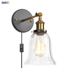 IWHD Rural Art Plug In LED Wall Lamps Industrial Clear Glass Stair Light Fixtures Foyer Dining Room Loft Bedroom Lamp Luminaire