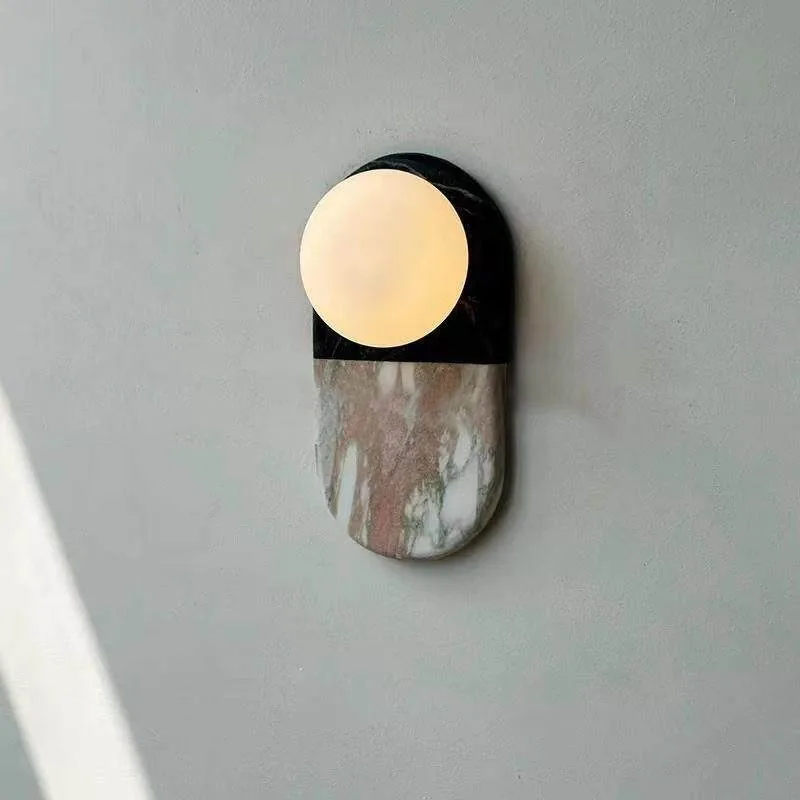 100% Natural Marble Wall Lamp, French Wabi Sabi Style for Living Room, Bedroom & Hallway