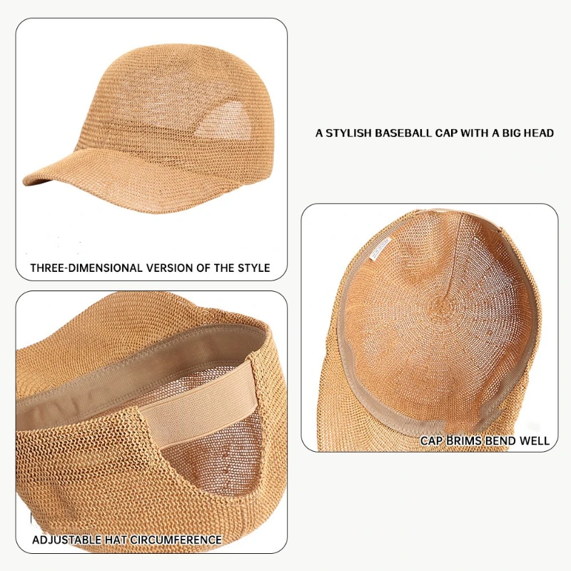 Cappello di paglia traspirante per le donne, cappello a becco d'anatra con protezione solare estiva, berretto da baseball sottile, casual e alla moda