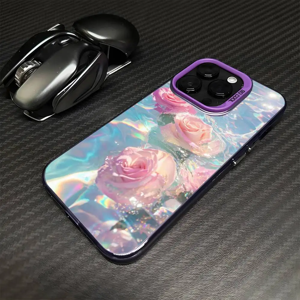 حافظة هاتف Pink Rose In Water لهاتف iPhone 16,15,14,13,12,11,Mini,Pro,MAX غطاء مقاوم للصدمات باللون الأرجواني غير اللامع