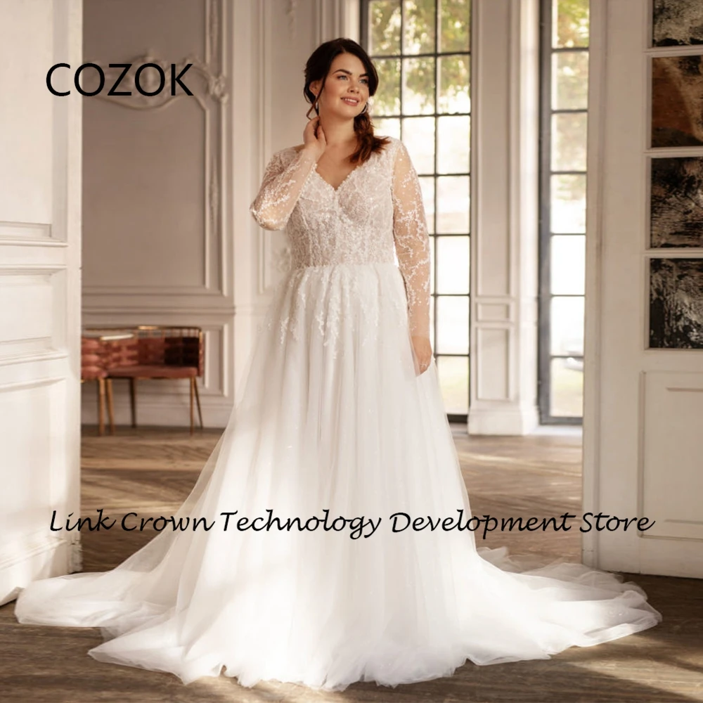 

COZOK Strapless Full Sleeve Wedding Dresses for Women Soft Tulle Glitter Sequiend Ivory Bridal Gowns 2024 Vestidos De Novia