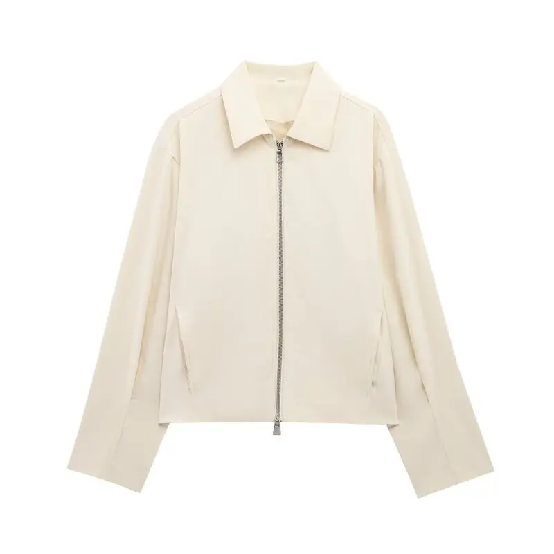 Spring 2025 Women's Fashion Commuter Pilot Jacket Coat Flip Collar Versatile Outerwear Warmth Zipper Closure Loose Fit Short